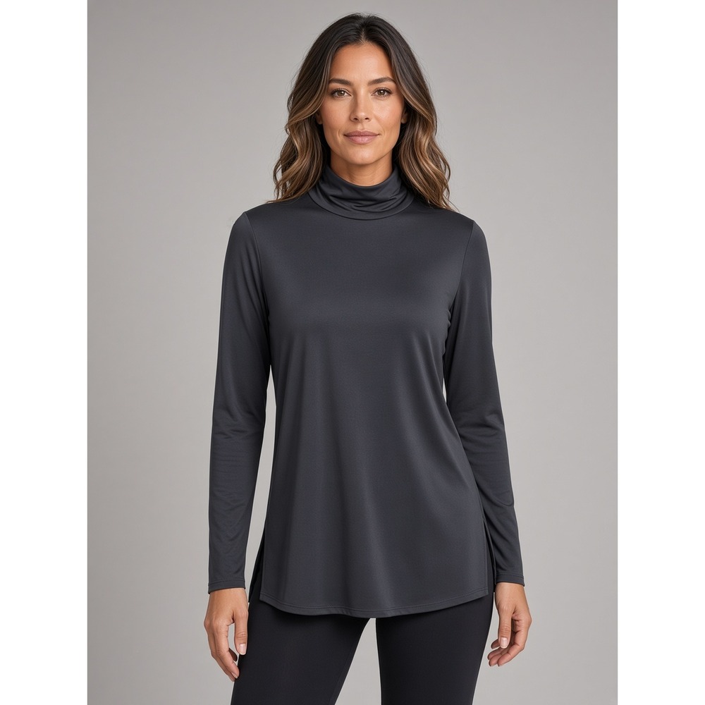 Susan Graver Modern Essentials Liquid Knit Mock Neck Tunic Top Gray A369120 Sz M